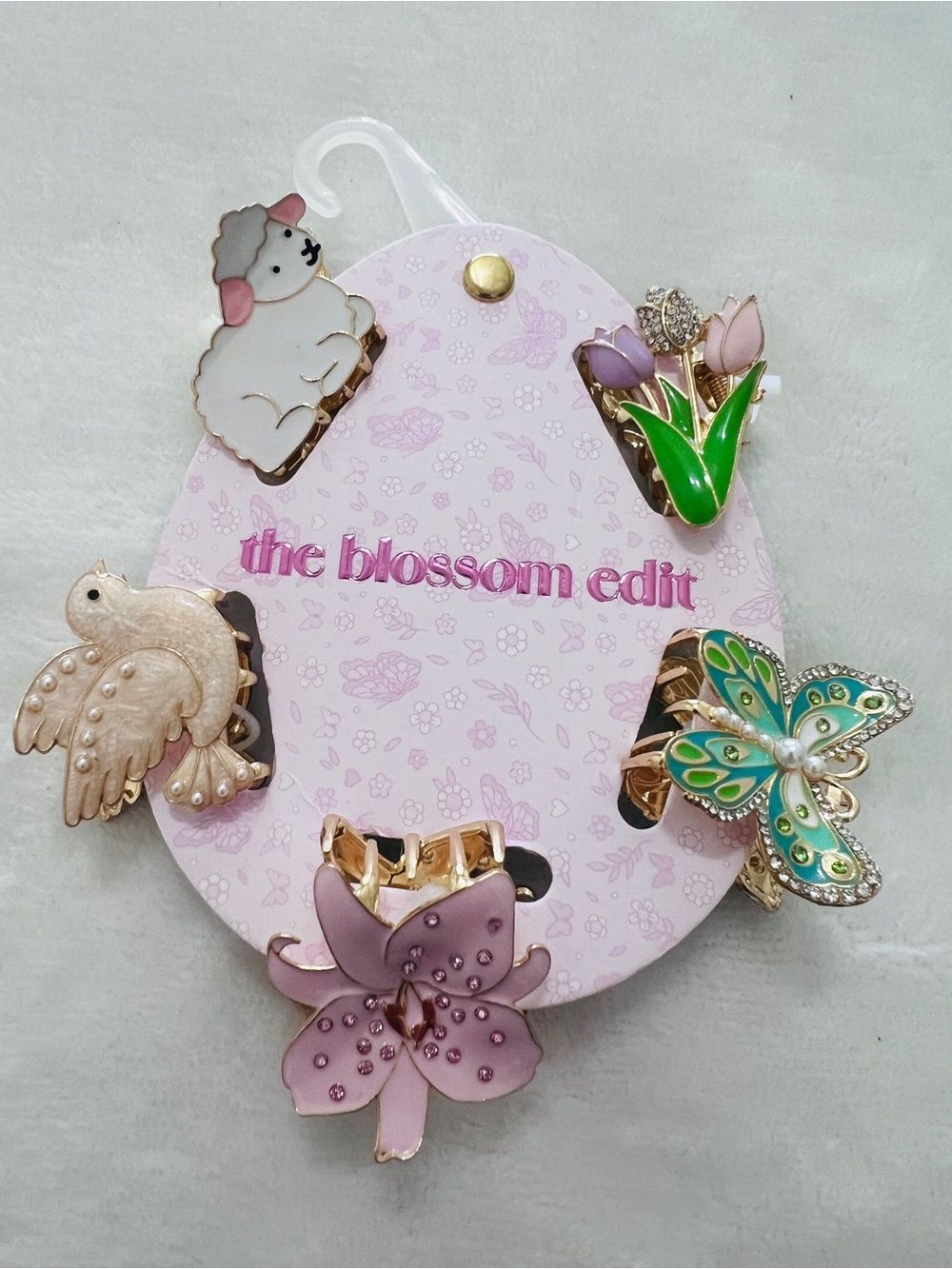 Pastel Floral & Animal Hair Clip Set - Pink, Green, Cream